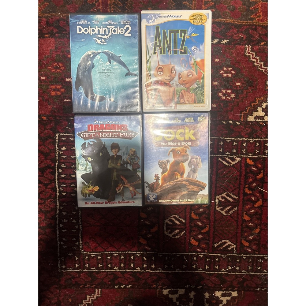 Kids Family DVD Lot of 4 - Antz, How to Train Your Dragon, Dolphin Tale 2, Jock